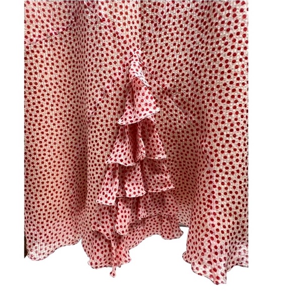 MARC JACOBS🎄Silk Red and Ivory POLKADOT Ruffle Midi Skirt with Black Waistband - Picture 6 of 7